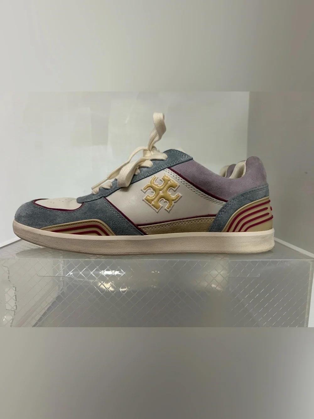 Tory Burch White , Gray, Mauve & Burgundy Low-Top Sneaker